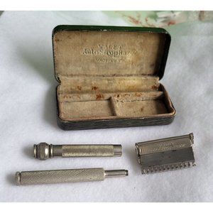 Original 1920s Vader Autostrap Razor Shaving Set Safety Blades Silver USA....RV